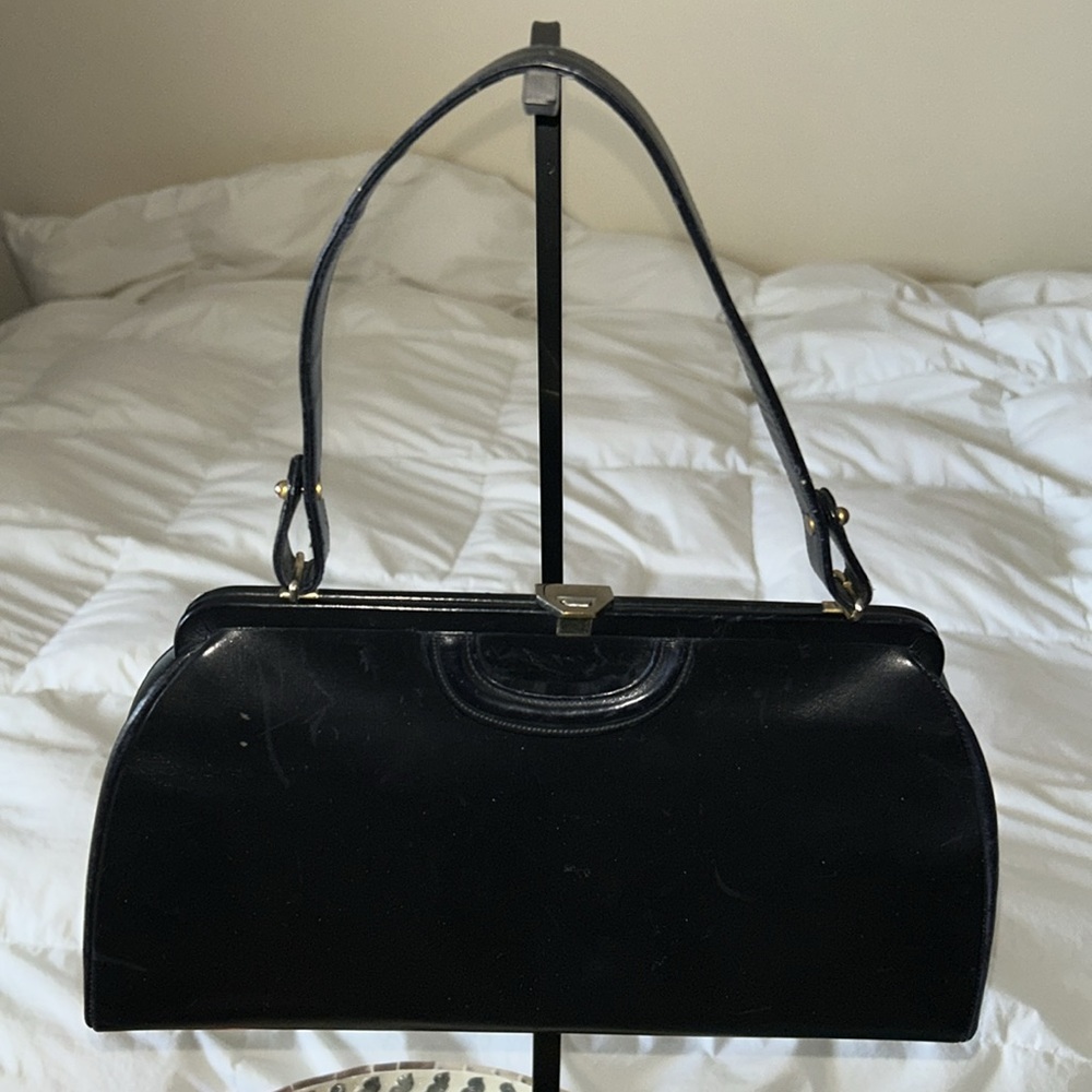 THEODOR STRUCTURED HANDBAG Vintage circa mid last century. Dark blue